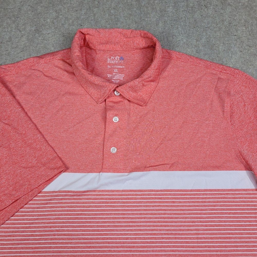 Croft Barrow‎ Performance Polo Shirt Mens 2XL Red Striped Short Sleeve Golf
